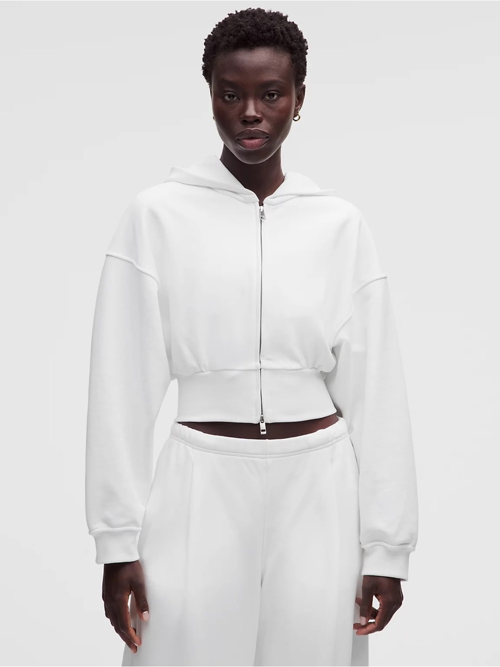 Lululemon White French Terry Cropped Full-Zip Hoodie - Size Medium NWT